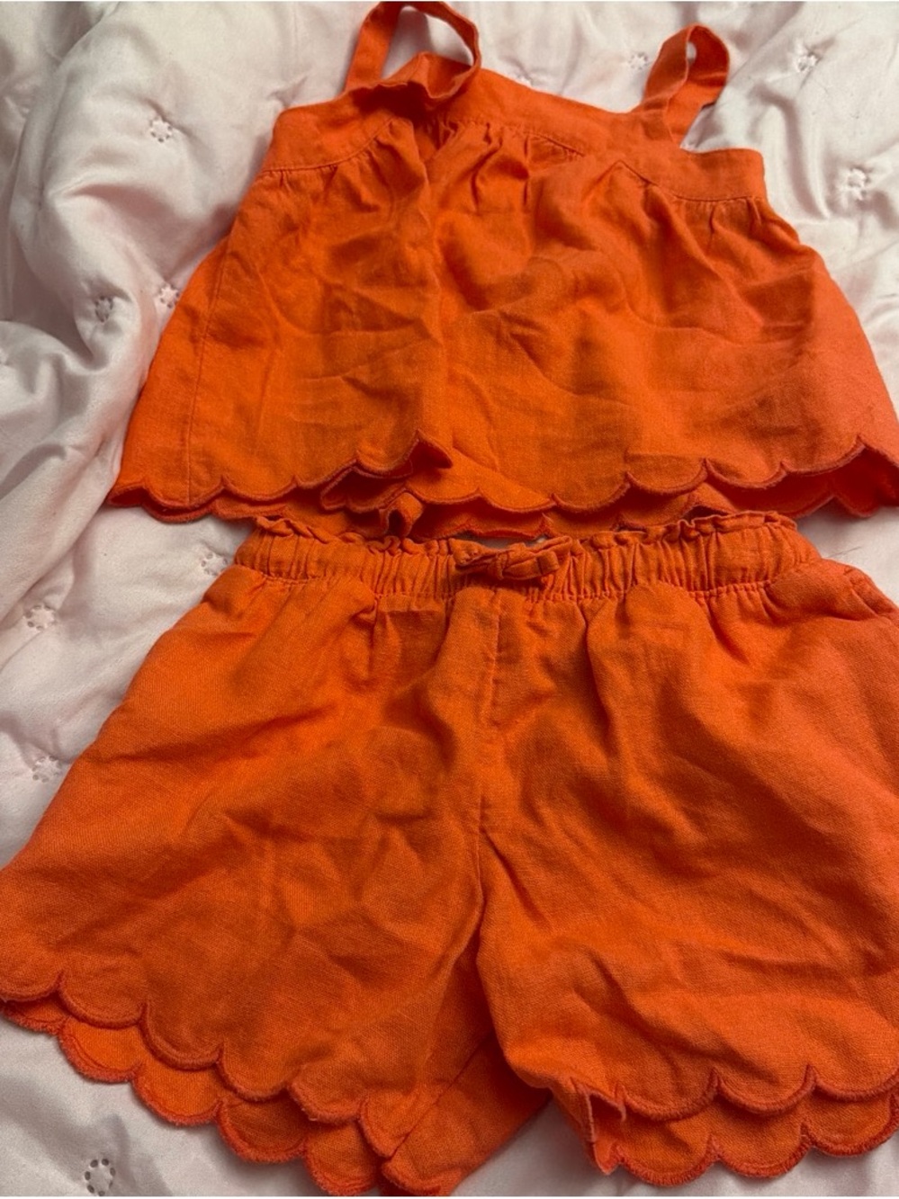Orange Scallop-Hem Toddler Girl 2 piece - Lightweight Summer Style